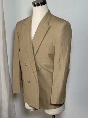 Men's Melrose Japanese Designer Double Breasted Wool Blazer – Beige Tan – L